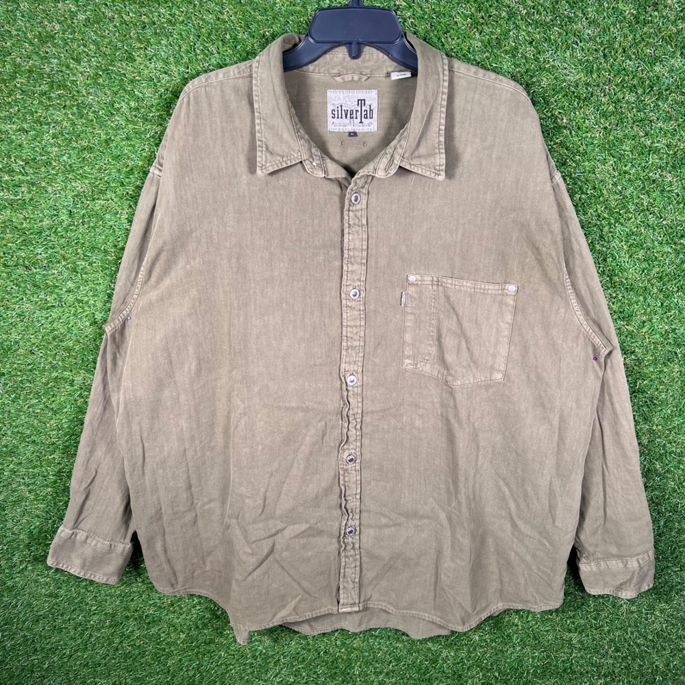 Vintage Levis SilverTab Mens XL‎ Long Sleeve Button Down Shirt Olive Green 90s
